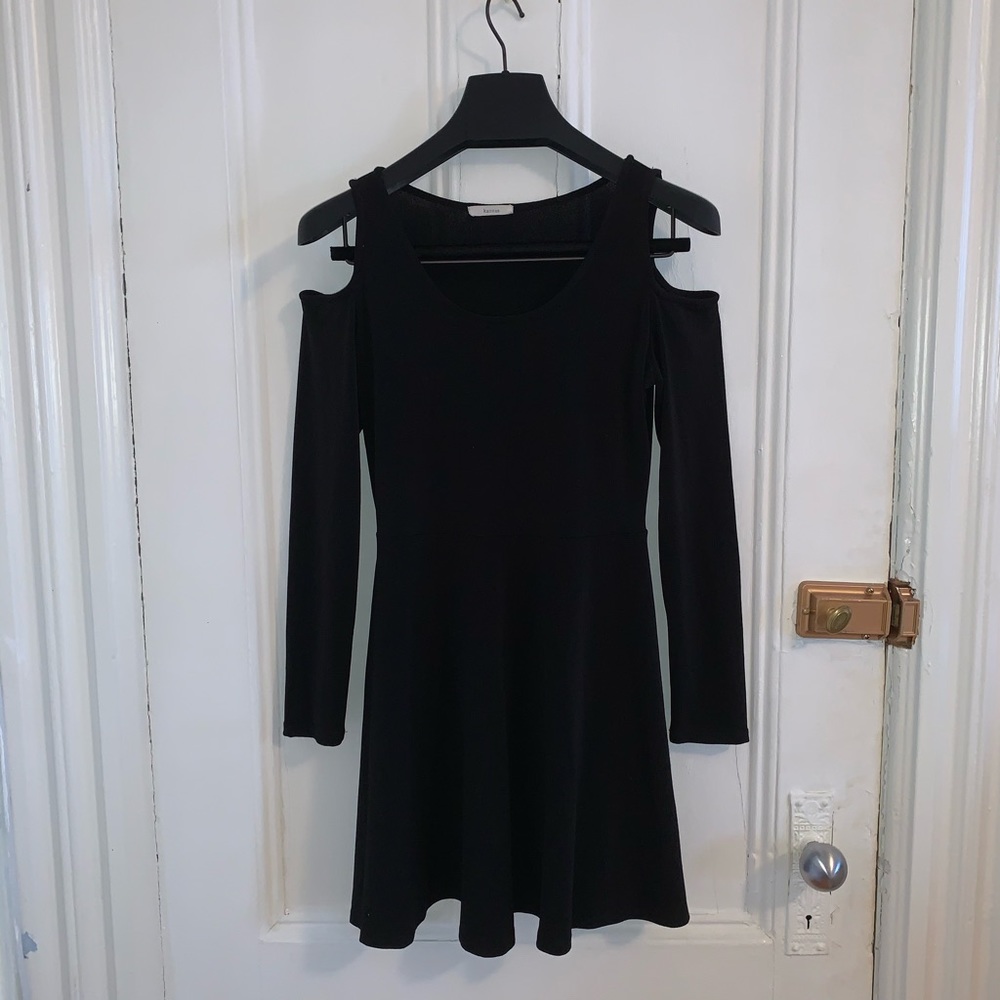 UO Kanvas shoulder cutout long sleeve skater dress